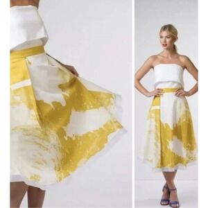 Ellender Anthropologie Painterly Mustard Yellow Abstract Pleated Midi Skirt 2